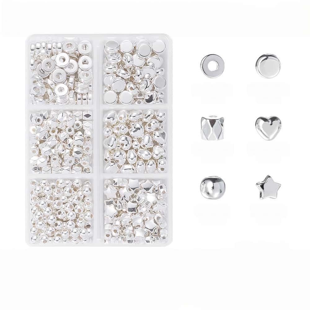 200/350/2160Pcs Alloy Spacer Beads, Flat Round, Gold & Silver Electroplated, Lead Free & Cadmium Free, 4/6/chnegy24‑Grid Storage Box, DIY Bracelet Jewelry‑Making Accessories