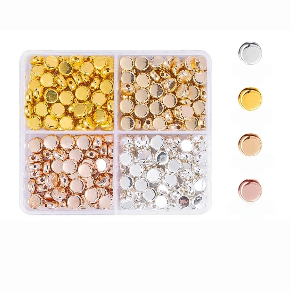 200/350/2160Pcs Alloy Spacer Beads, Flat Round, Gold & Silver Electroplated, Lead Free & Cadmium Free, 4/6/chnegy24‑Grid Storage Box, DIY Bracelet Jewelry‑Making Accessories