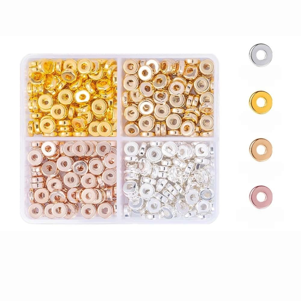 200/350/2160Pcs Alloy Spacer Beads, Flat Round, Gold & Silver Electroplated, Lead Free & Cadmium Free, 4/6/chnegy24‑Grid Storage Box, DIY Bracelet Jewelry‑Making Accessories