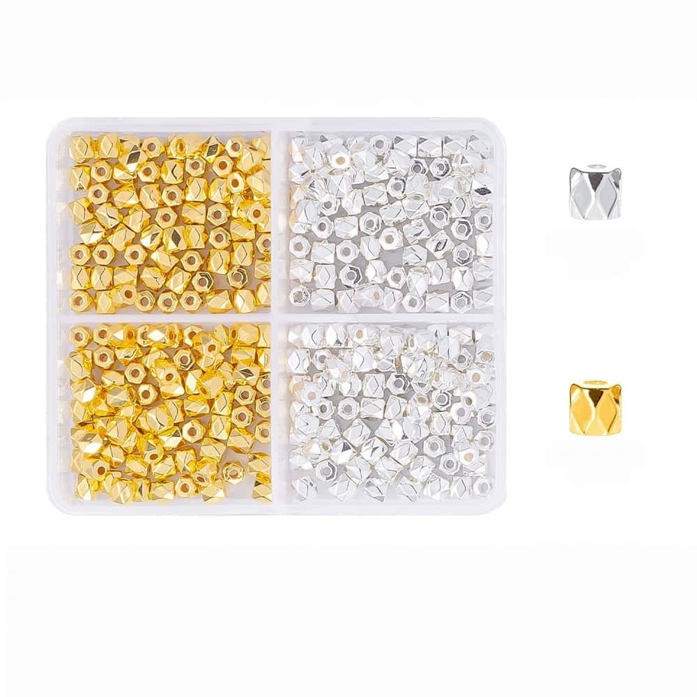 200/350/2160Pcs Alloy Spacer Beads, Flat Round, Gold & Silver Electroplated, Lead Free & Cadmium Free, 4/6/chnegy24‑Grid Storage Box, DIY Bracelet Jewelry‑Making Accessories
