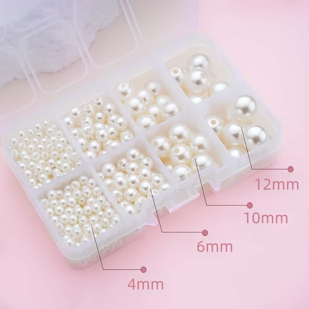 ABS Round Pearl Beads Kit,4‑12mm Mixed Sizes,about 370Pcs/box,10‑Grid Storage Box,DIY Handmade Jewelry‑Making Accessories