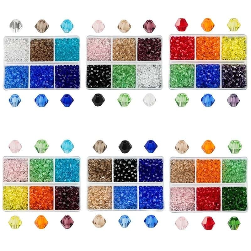 Bicone Glass Loose Beads, Electroplated Finish, 4mm‑600Pcs, Storage Box, DIY Jewelry Making Accessories