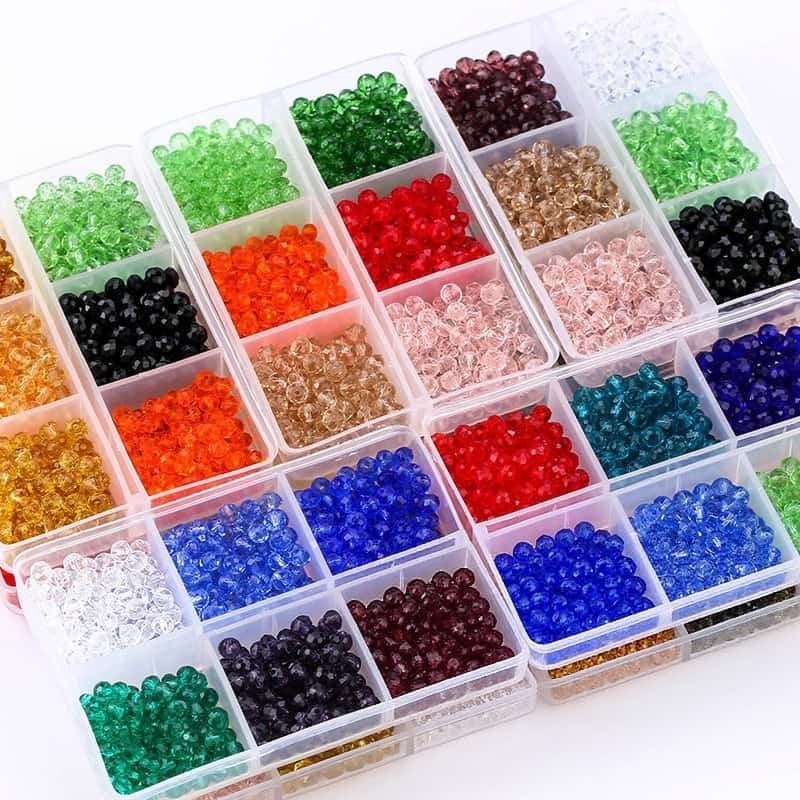 Flat‑Round Glass Loose Beads, Electroplated Finish, 4mm‑600Pcs / 6mm‑240Pcs, 6‑Grid Storage Box, DIY Beading Kit, Matching Accessories