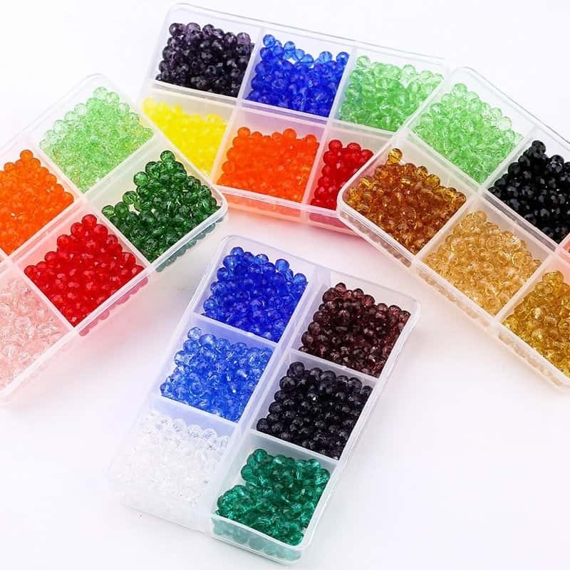 Flat‑Round Glass Loose Beads, Electroplated Finish, 4mm‑600Pcs / 6mm‑240Pcs, 6‑Grid Storage Box, DIY Beading Kit, Matching Accessories