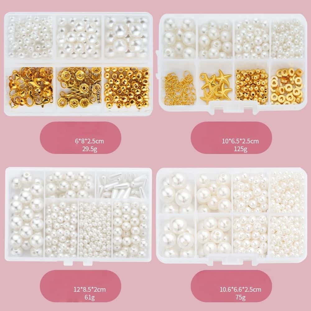 ABS Round Pearl Beads Kit,4‑12mm Mixed Sizes,about 370Pcs/box,10‑Grid Storage Box,DIY Handmade Jewelry‑Making Accessories
