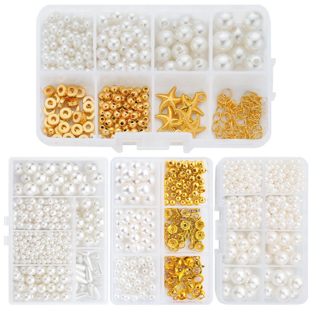 ABS Round Pearl Beads Kit,4‑12mm Mixed Sizes,about 370Pcs/box,10‑Grid Storage Box,DIY Handmade Jewelry‑Making Accessories