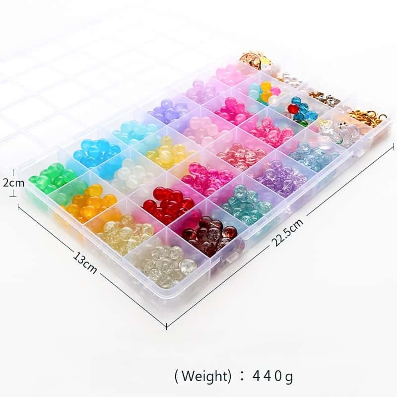Crackle Crystal Glass Beads, Kiln‑Dried Finish, 24/28‑Grid Storage Box, DIY Beading Kit, Matching Accessories