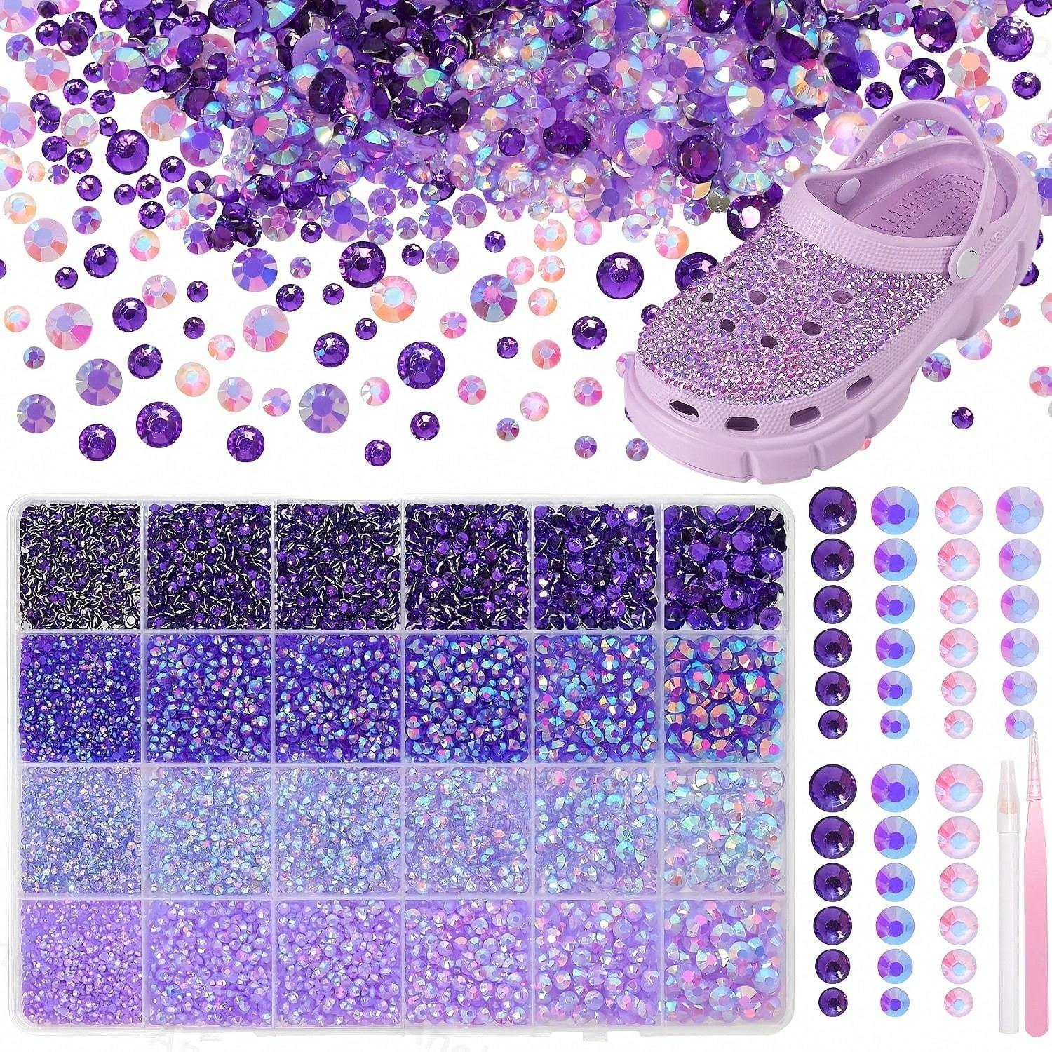 Jelly Rhinestones, Glossy, For Nail Art & DIY Craft, Purple Series, Mixed Sizes 2-6mm, 24 Grids Box