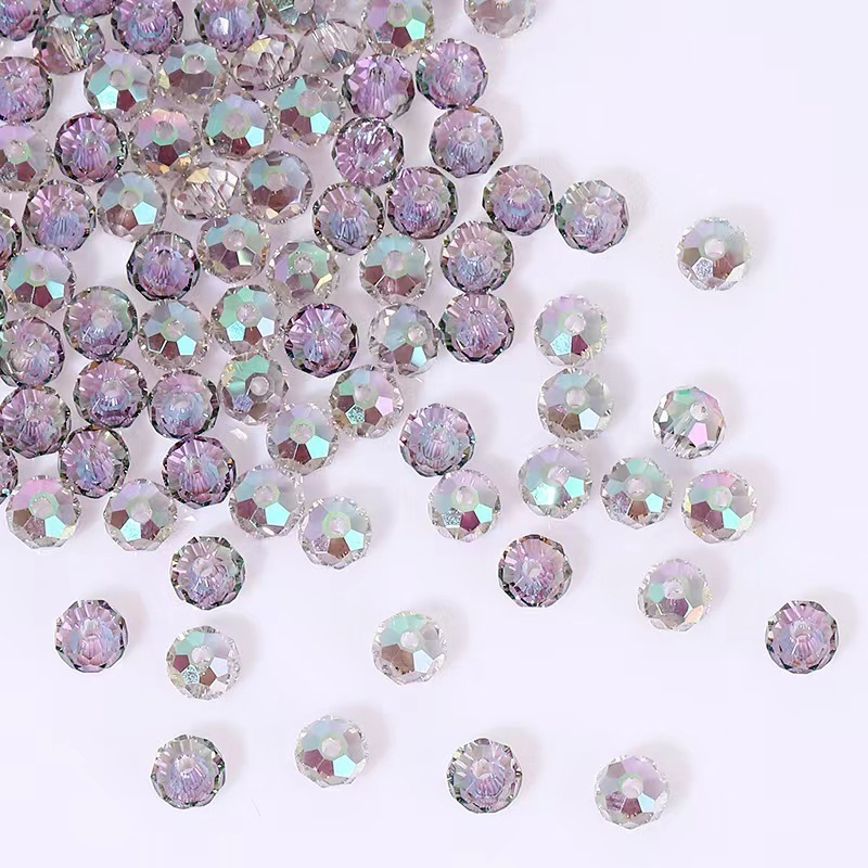 Crystal Glass Beads, Rondelle, Drilled Hole, Faceted, Electroplated Aurora‑Iridescent, 4mm / 6mm / 8mm, DIY Jewelry‑Making Supplies