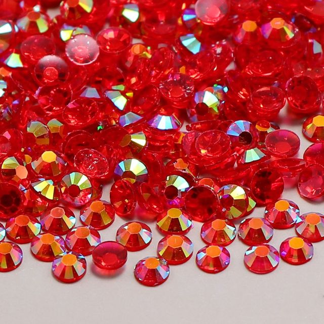 Resin Rhinestones, Transparent AB, Bright Red, For Nail Art, Round, 6mm, 500Pcs Loose Small Bag