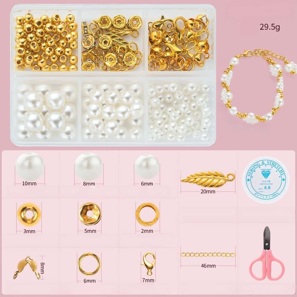 ABS Round Pearl Beads Kit,4‑12mm Mixed Sizes,about 370Pcs/box,10‑Grid Storage Box,DIY Handmade Jewelry‑Making Accessories