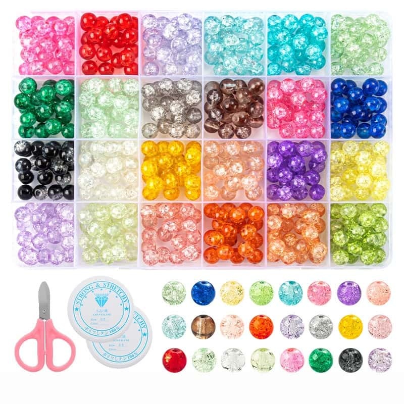 Crackle Crystal Glass Beads, Kiln‑Dried Finish, 24/28‑Grid Storage Box, DIY Beading Kit, Matching Accessories