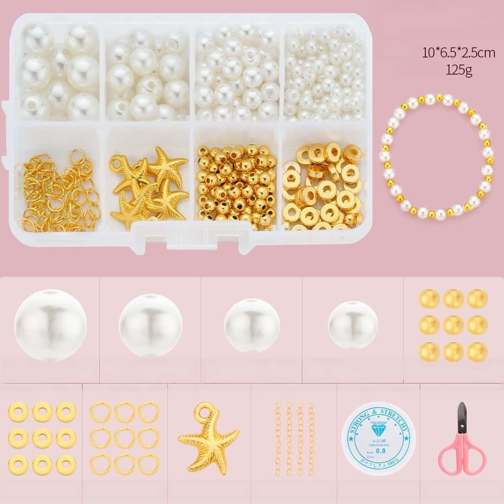 ABS Round Pearl Beads Kit,4‑12mm Mixed Sizes,about 370Pcs/box,10‑Grid Storage Box,DIY Handmade Jewelry‑Making Accessories