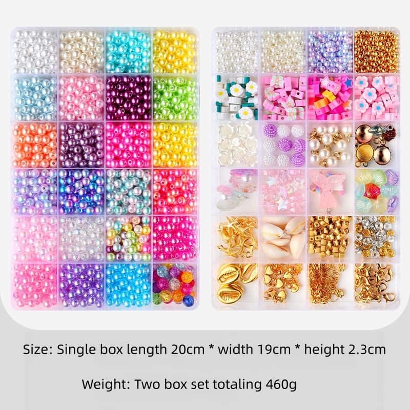ABS Pearl Beads, Electroplated Iridescent Finish, Straight Hole Design, 26‑Grid Storage Box,DIY Bracelet Jewelry‑Making Accessory Kit