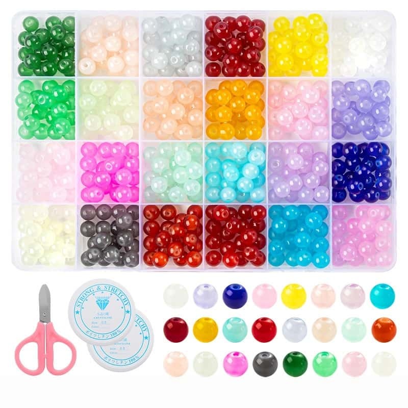 Crackle Crystal Glass Beads, Kiln‑Dried Finish, 24/28‑Grid Storage Box, DIY Beading Kit, Matching Accessories