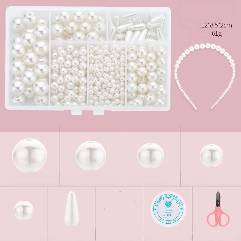 ABS Round Pearl Beads Kit,4‑12mm Mixed Sizes,about 370Pcs/box,10‑Grid Storage Box,DIY Handmade Jewelry‑Making Accessories