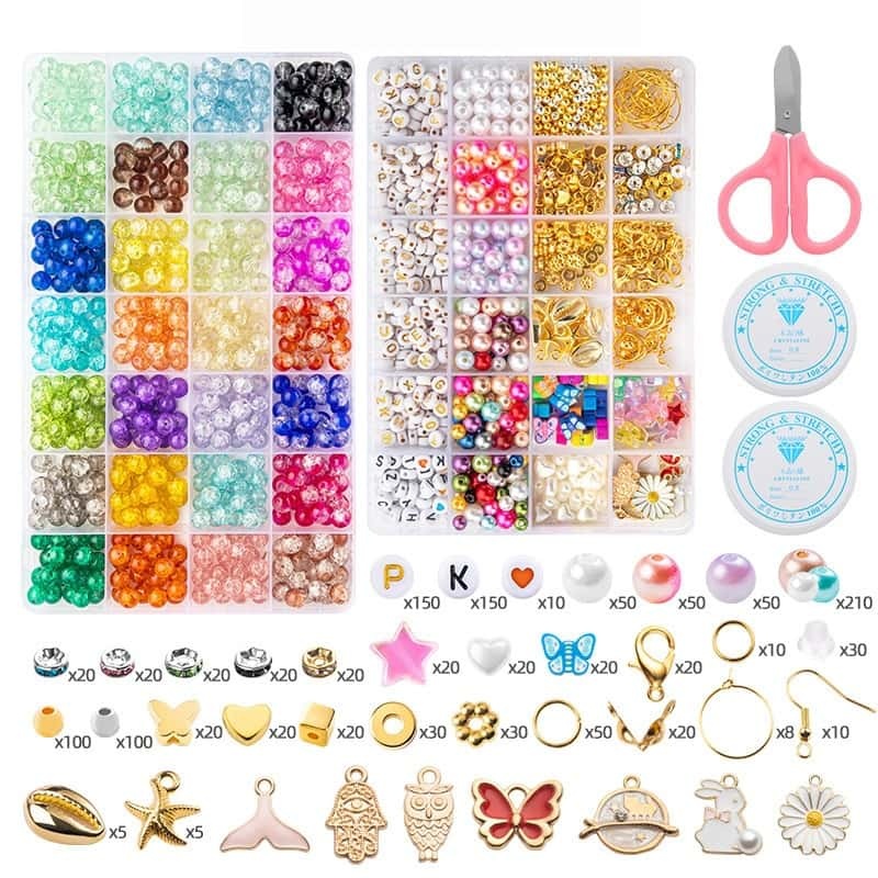 Crackle Crystal Glass Beads, Kiln‑Dried Finish, 24/28‑Grid Storage Box, DIY Beading Kit, Matching Accessories