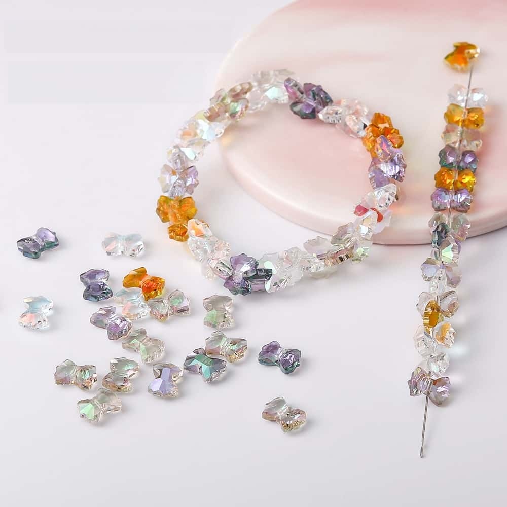 Aurora Beads, Butterfly‑Shaped, Through‑Hole, Electroplated Glass Beads, 72 pcs/box, DIY Bracelet Necklace Accessories