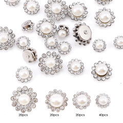 Mixed‑Size Flower Button‑Silver Base, Pearl Off‑White