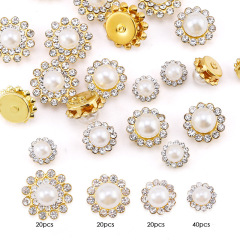 Mixed‑Size Flower Button‑Gold Base, Pearl Off‑White