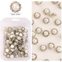 Sew‑On Claw Rhinestone, Sunflower Pearl Button, Silver Plated Base, 12mm, 100Pcs