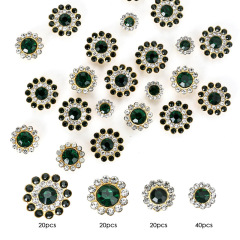 Mixed‑Size Flower Button‑Gold Base, Emerald Green