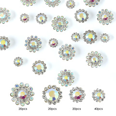 Mixed‑Size Flower Button‑Gold Base, White AB