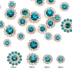 Mixed‑Size Flower Button‑Gold Base, Peacock Blue