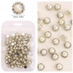 Sew‑On Claw Rhinestone, Sunflower Pearl Button, Silver Plated Base, 10mm