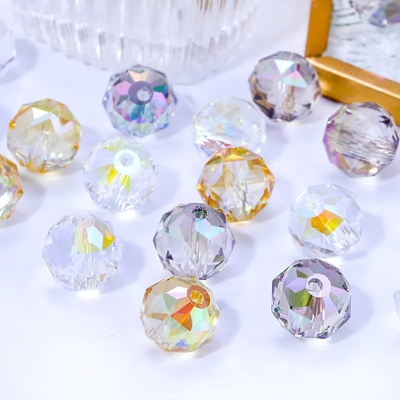 跨境新品电镀极光幻彩水晶玻璃花球珠diy饰品配件项链手链串珠