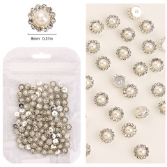 Sew‑On Claw Rhinestone, Sunflower Pearl Button, Silver Plated Base, 8mm, 100Pcs