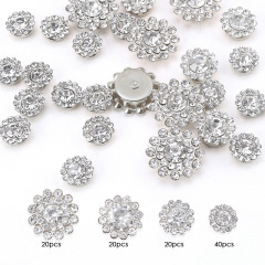 Mixed‑Size Flower Button‑Silver Base, White