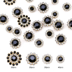 Mixed‑Size Flower Button‑Gold Base, Black