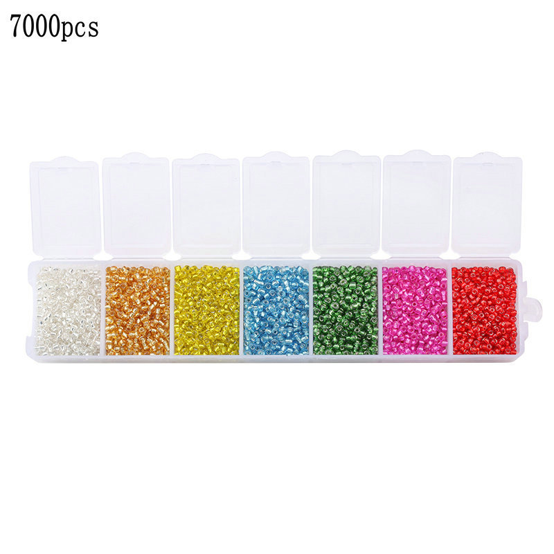 跨境直供亚马逊热销2mm6格盒装玻璃灌银米珠手链项链圣诞彩色饰品