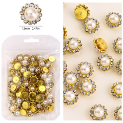 Sew‑On Claw Rhinestone, Sunflower Pearl Button, Gold Plated Base, 12mm, 100Pcs