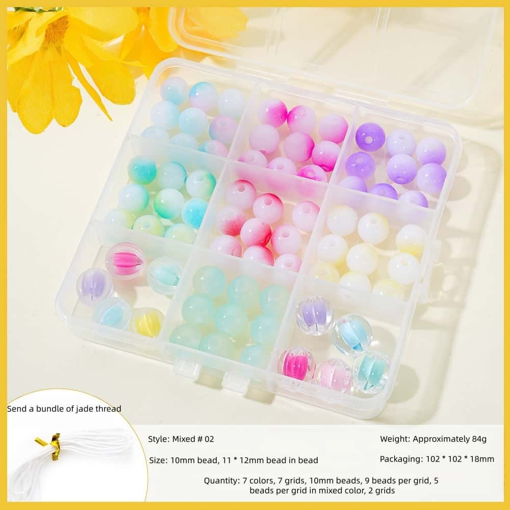 Electroplated Glass Bead Kit, Two‑Tone Crackle, Round, 9‑Grid Box, DIY Jewelry‑Making Supplies