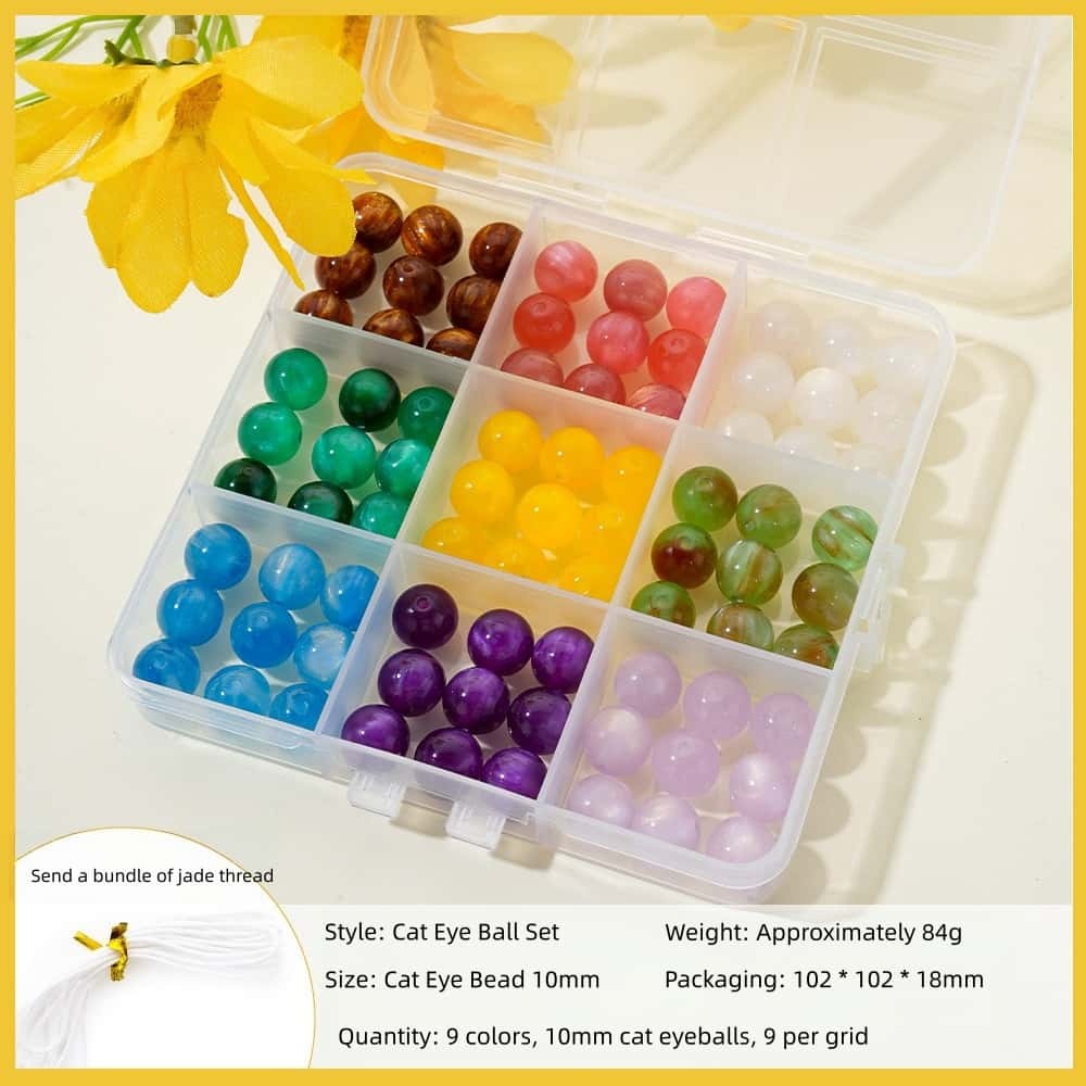 Electroplated Glass Bead Kit, Two‑Tone Crackle, Round, 9‑Grid Box, DIY Jewelry‑Making Supplies