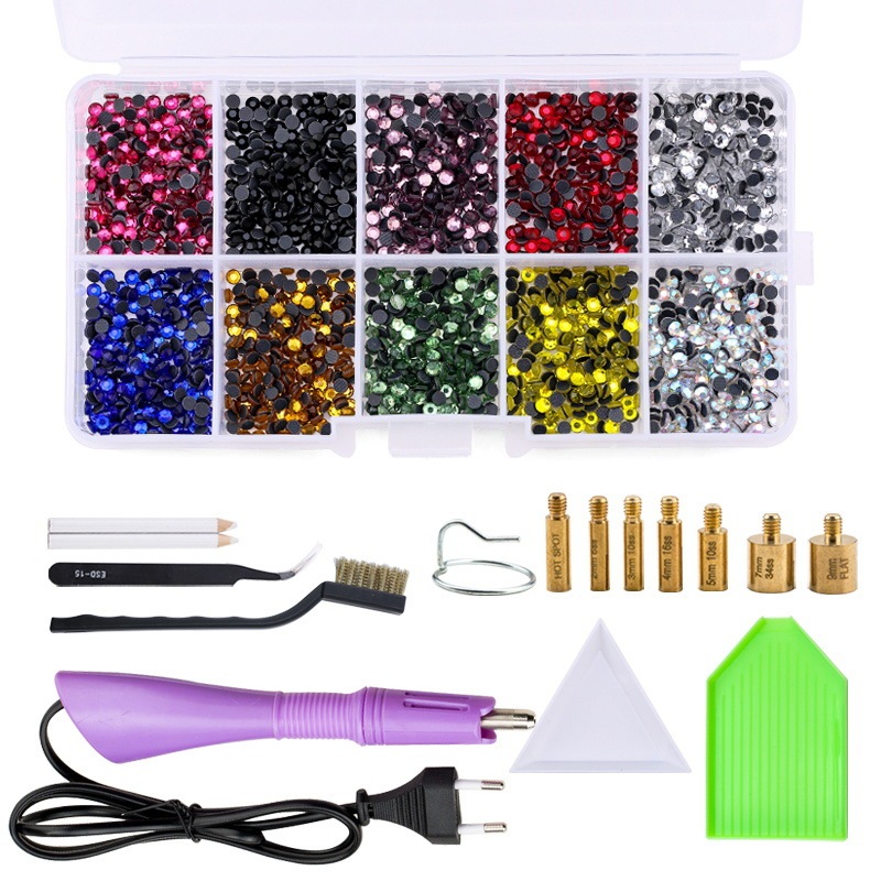 Hot‑Fix Rhinestone Applicator Tool Set, 12‑Grid Flat Back Rhinestones, DMC Middle East Rhinestones, DIY Clothing Decoration