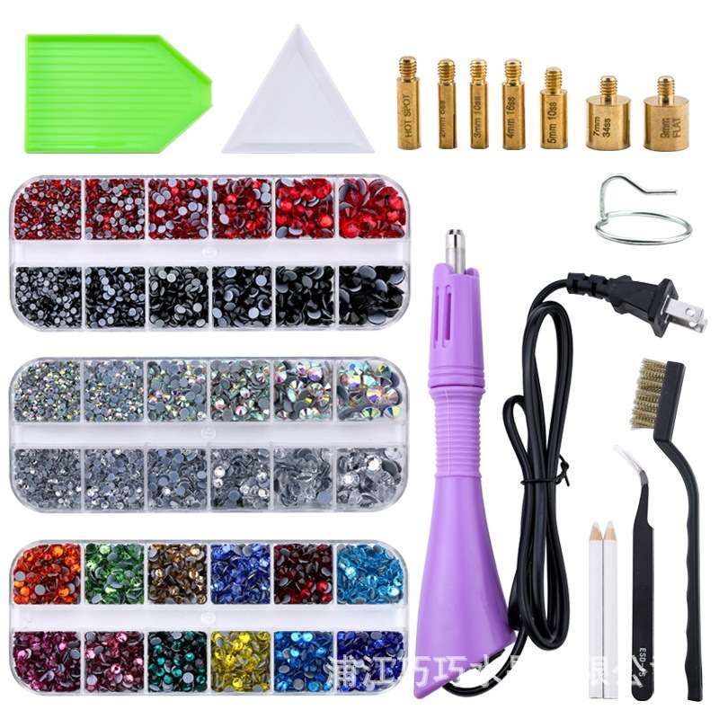 Hot‑Fix Rhinestone Applicator Tool Set, 12‑Grid Flat Back Rhinestones, DMC Middle East Rhinestones, DIY Clothing Decoration