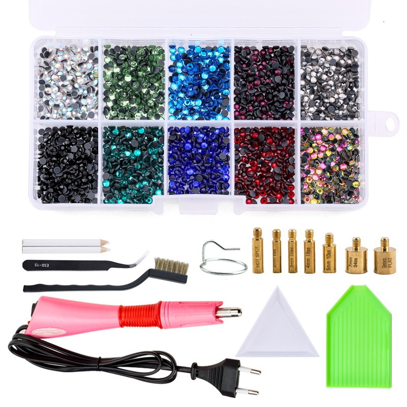 Hot‑Fix Rhinestone Applicator Tool Set, 12‑Grid Flat Back Rhinestones, DMC Middle East Rhinestones, DIY Clothing Decoration