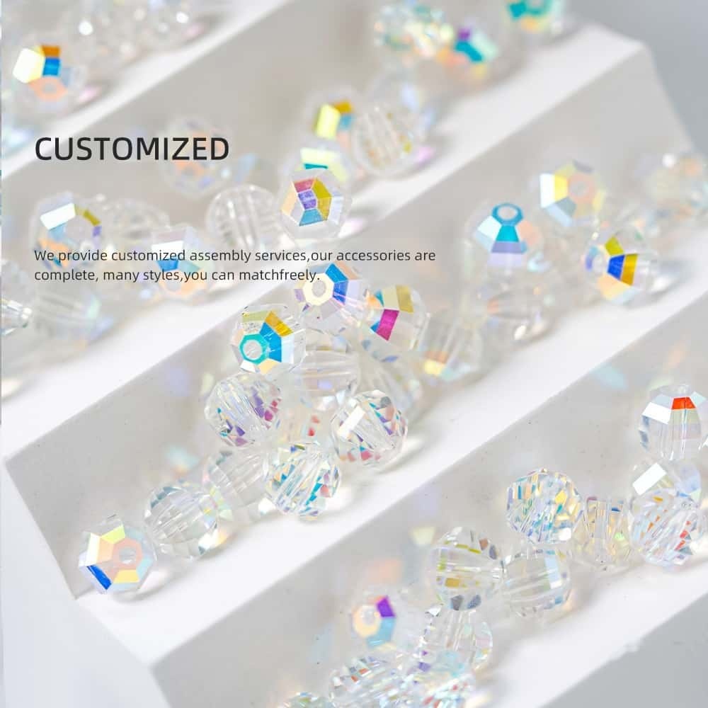 Crystal Glass Beads, Electroplated Aurora‑Iridescent, 4-10mm, DIY Jewelry‑Making Supplies