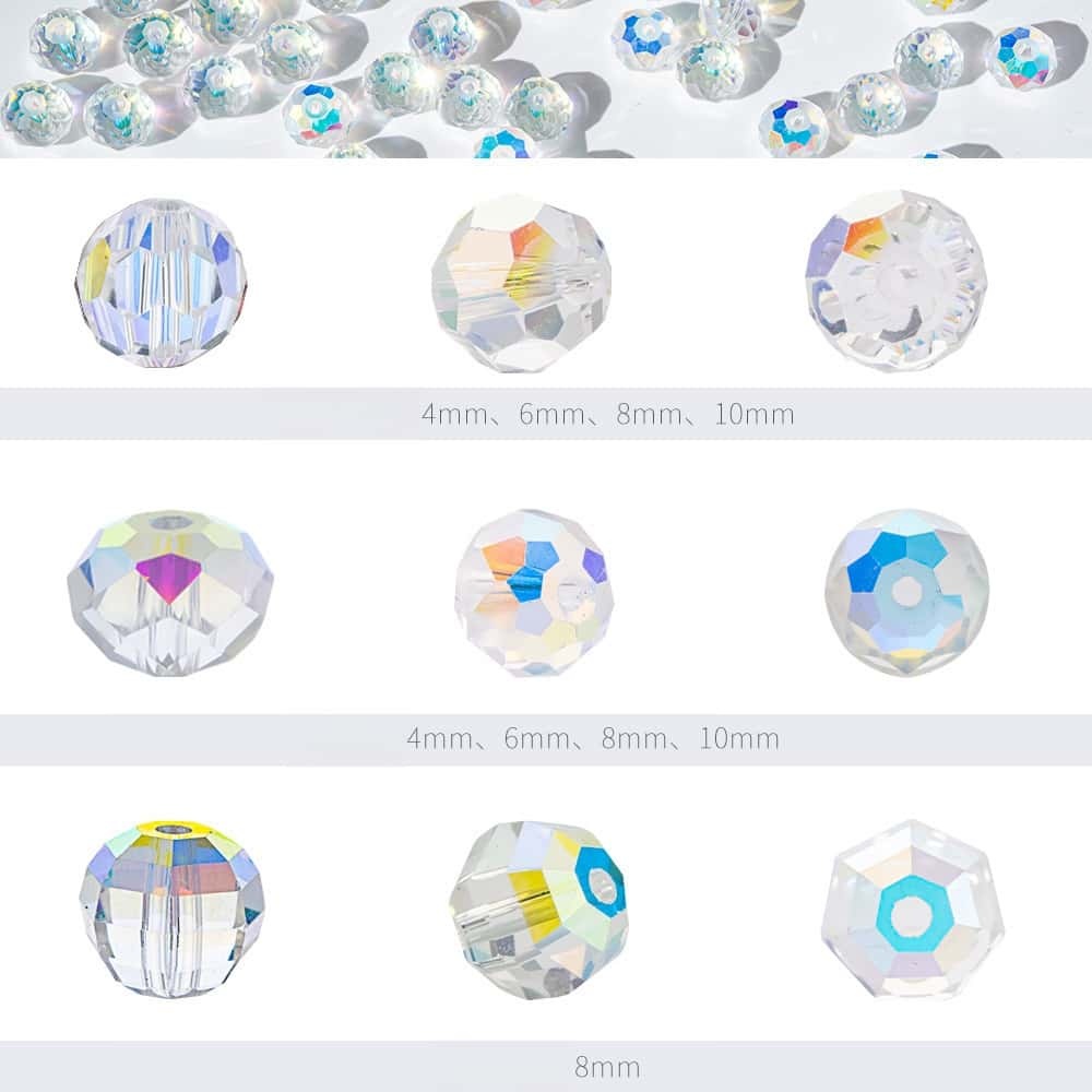 Crystal Glass Beads, Electroplated Aurora‑Iridescent, 4-10mm, DIY Jewelry‑Making Supplies
