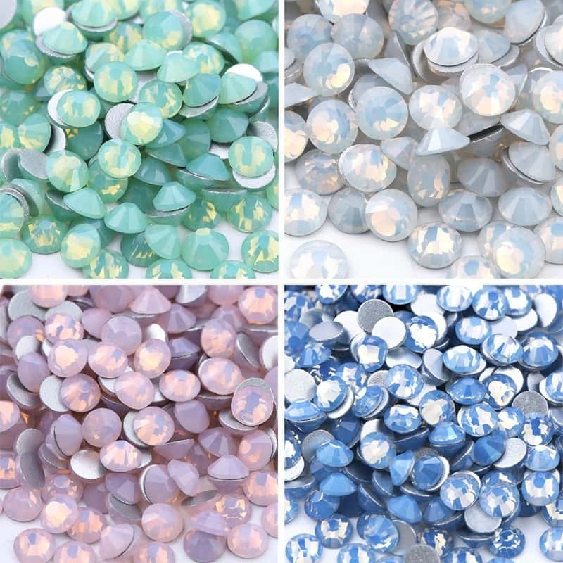 1440pcs, Flat‑Back Glass Opal Rhinestones, Blue/Pink/Green/White, Mixed Sizes, DIY Nail‑Art Jewelry‑Making Supplies
