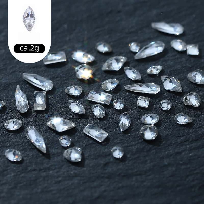50pcs/pack, Irregular Mini Zircon Rhinestones, Rose‑Cut Flat‑Back, DIY Jewelry & Nail‑Art Decor Supplies