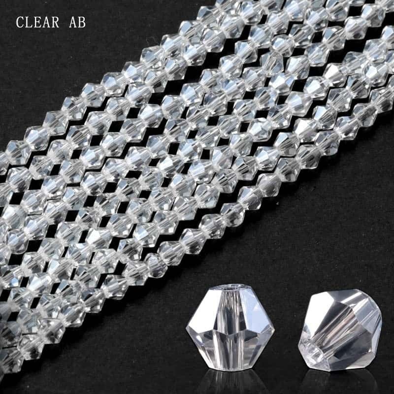 Electroplated Crystal Beads, Double‑Pointed, Rhombus, 4mm, Coated‑Colour, about 80pcs/strand,DIY Jewelry‑Making Accessories