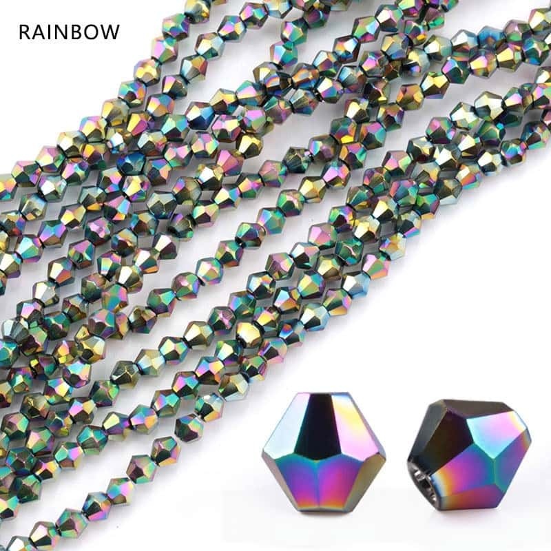 Electroplated Crystal Beads, Double‑Pointed, Rhombus, 4mm, Coated‑Colour, about 80pcs/strand,DIY Jewelry‑Making Accessories