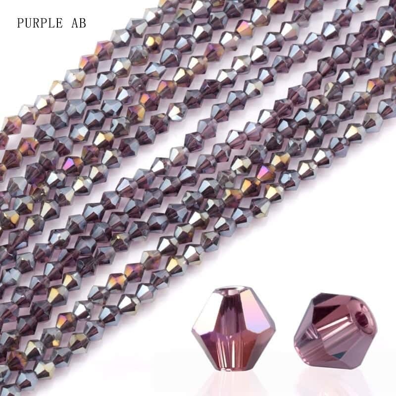 Electroplated Crystal Beads, Double‑Pointed, Rhombus, 4mm, Coated‑Colour, about 80pcs/strand,DIY Jewelry‑Making Accessories
