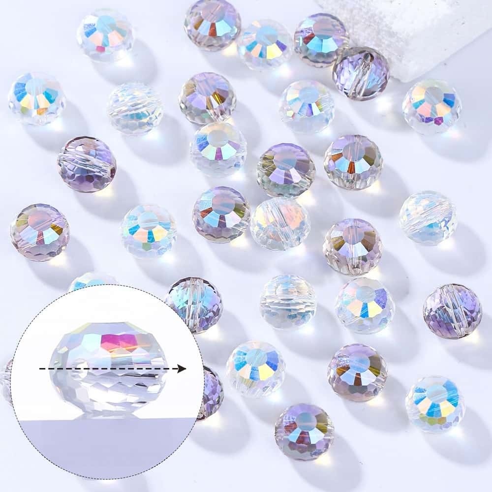 96‑Facet Glass Beads, Horizontal‑Hole, AB‑Iridescent, 8mm, 50pcs/pack, DIY Jewelry‑Making Supplies
