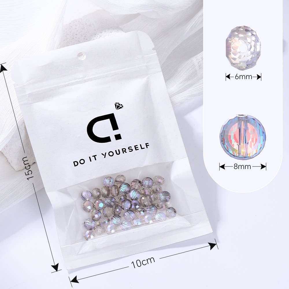 96‑Facet Glass Beads, Horizontal‑Hole, AB‑Iridescent, 8mm, 50pcs/pack, DIY Jewelry‑Making Supplies