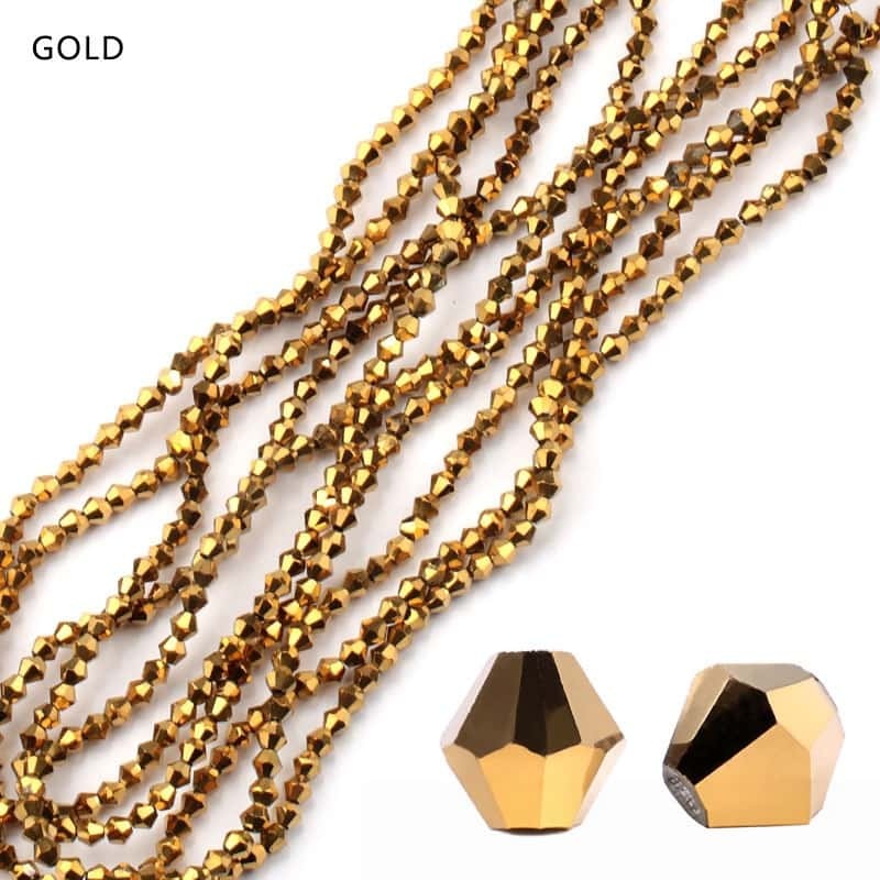 Electroplated Crystal Beads, Double‑Pointed, Rhombus, 4mm, Coated‑Colour, about 80pcs/strand,DIY Jewelry‑Making Accessories